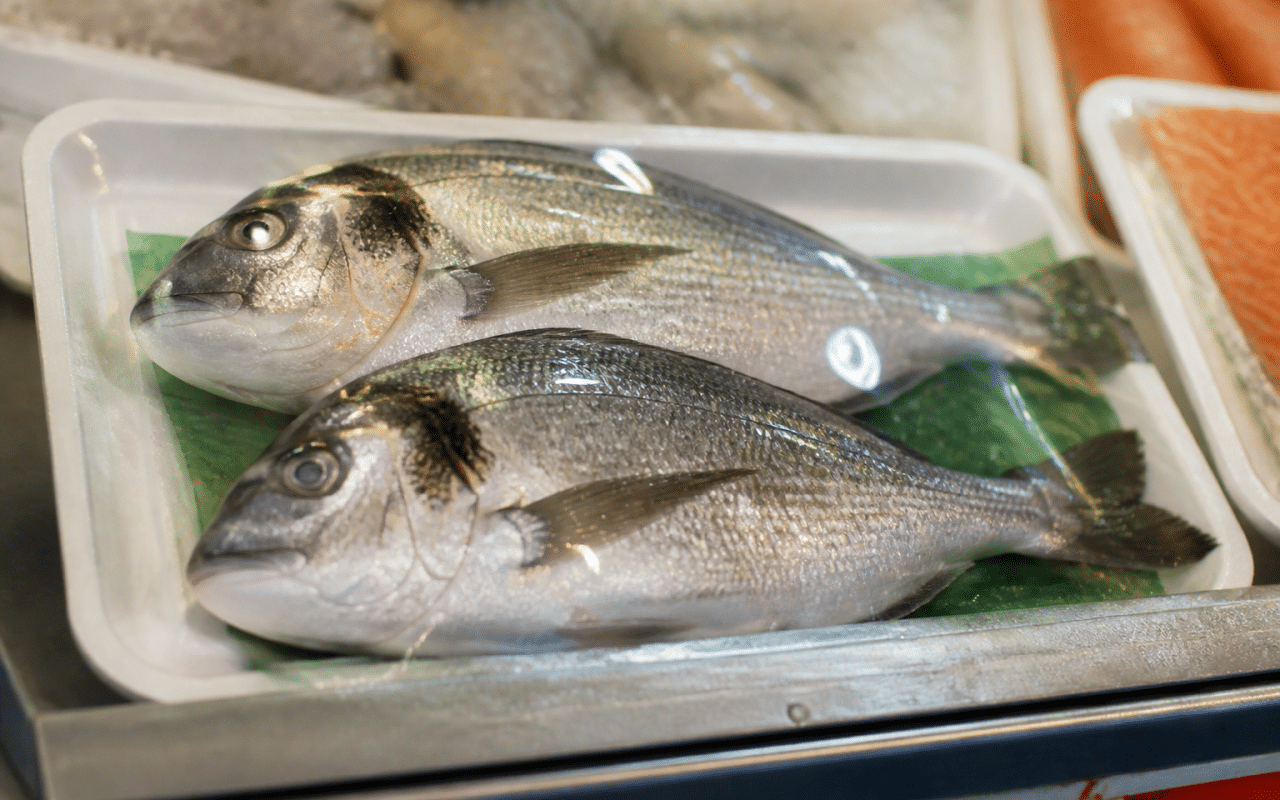 Etiquette de poisson affichant informations texte lisibles sur emballage