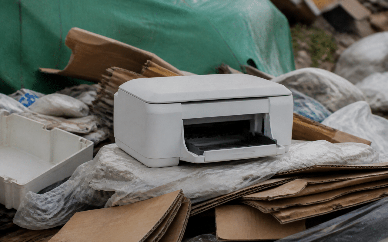 Imprimante posee sur tas de dechets recycler