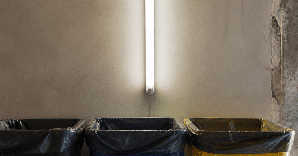 Main tenant tube fluorescent vertical au-dessus bac recyclage