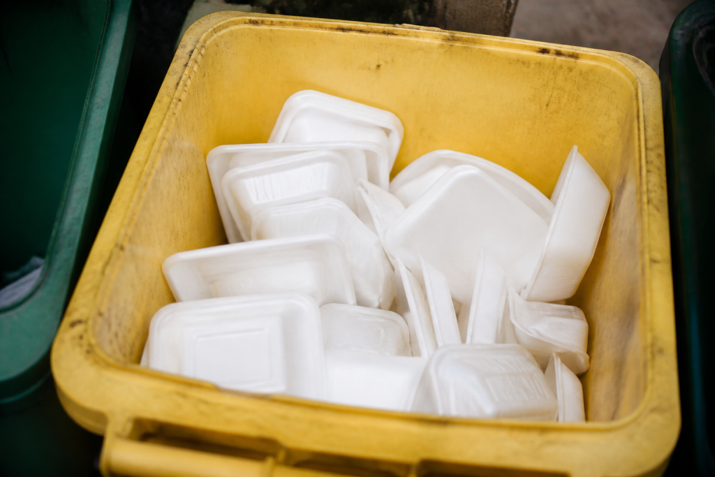 Bac de tri avec barquettes de polystyrene blanc propres